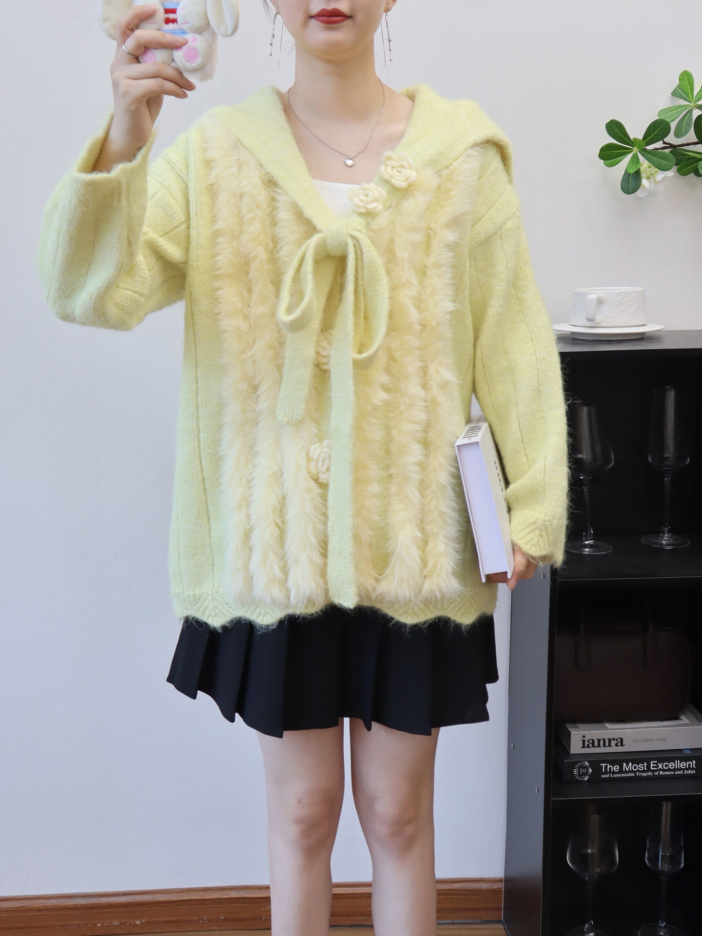 Design Sense Mink Fur Three-Dimensional Flower Knitted Cardigan Women's Cute Sweet Sweater Jacket