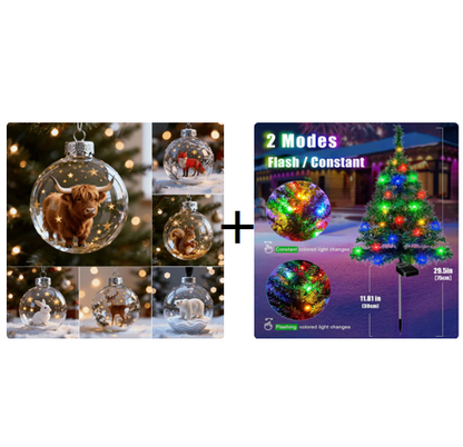 50%🔥🎄Christmas Cedar Solar Lights and Christmas Balls