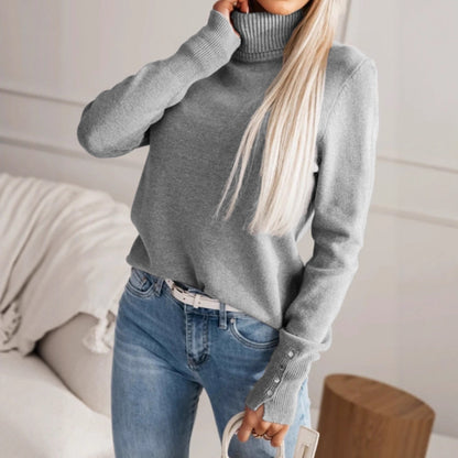 Elegant Notched Collar Knit Sweater with Solid Color Buttons Pullover Top