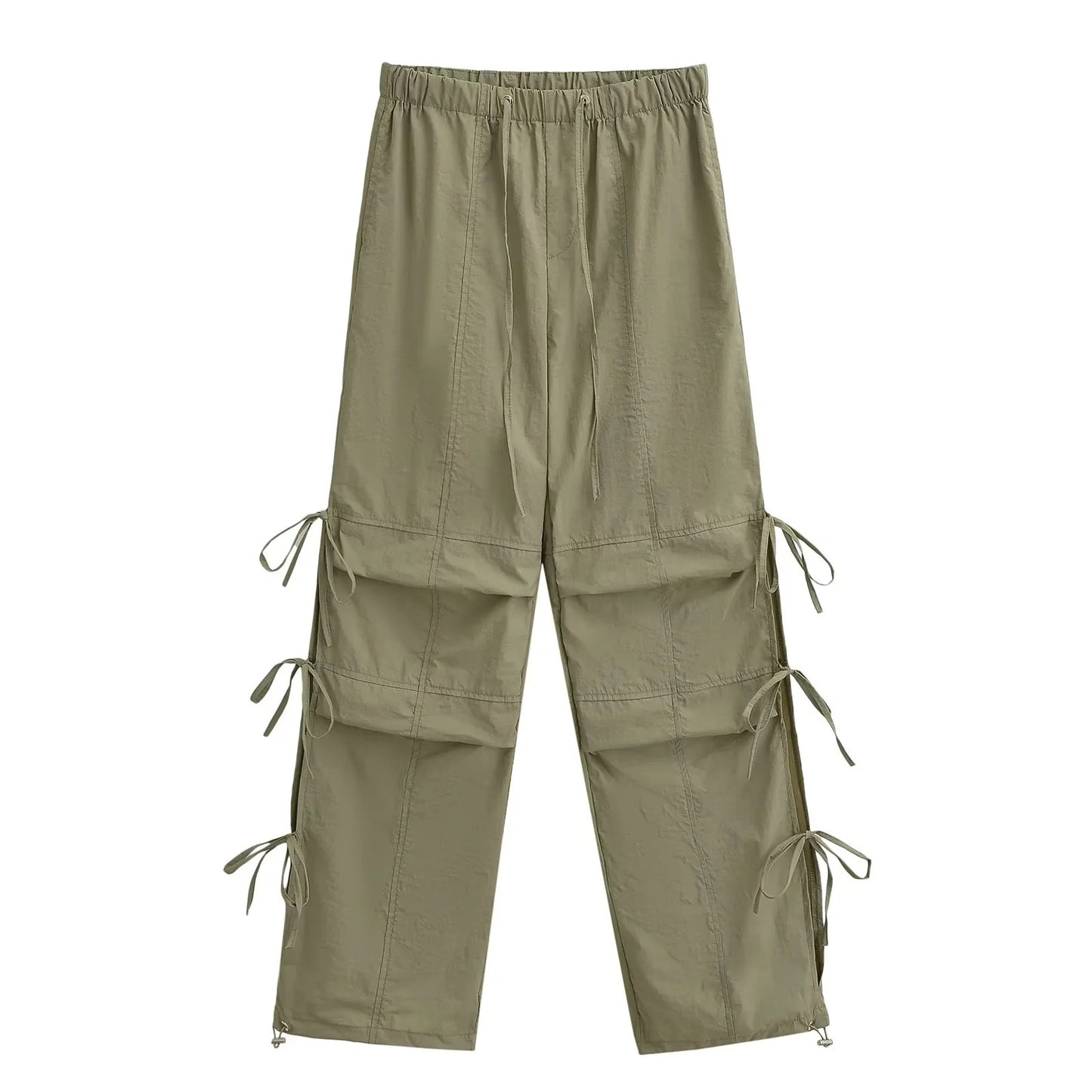 Drawstring elastic loose high waisted work pants