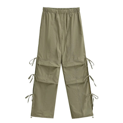 Drawstring elastic loose high waisted work pants