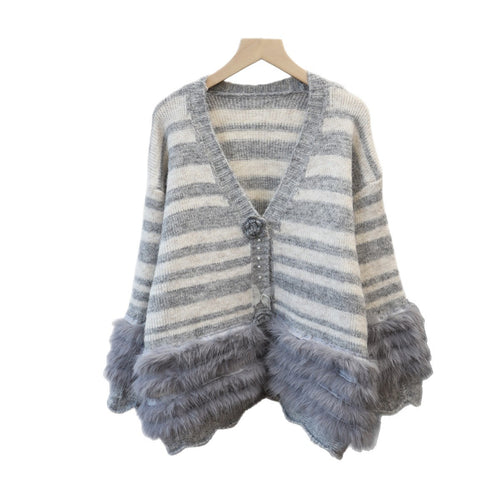 Heavy Work Imitation Mink Fur Three-Dimensional Flower Sweater Coat Women Loose Design Knitted Cardigan