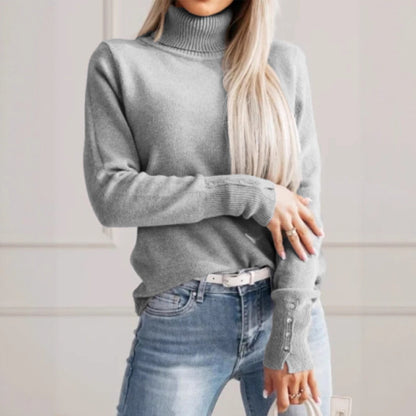 Elegant Notched Collar Knit Sweater with Solid Color Buttons Pullover Top