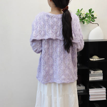 Hollow-out Three-dimensional Flower Collar Knit Cardigan Version Loose Soft Sweater Jacket for Women