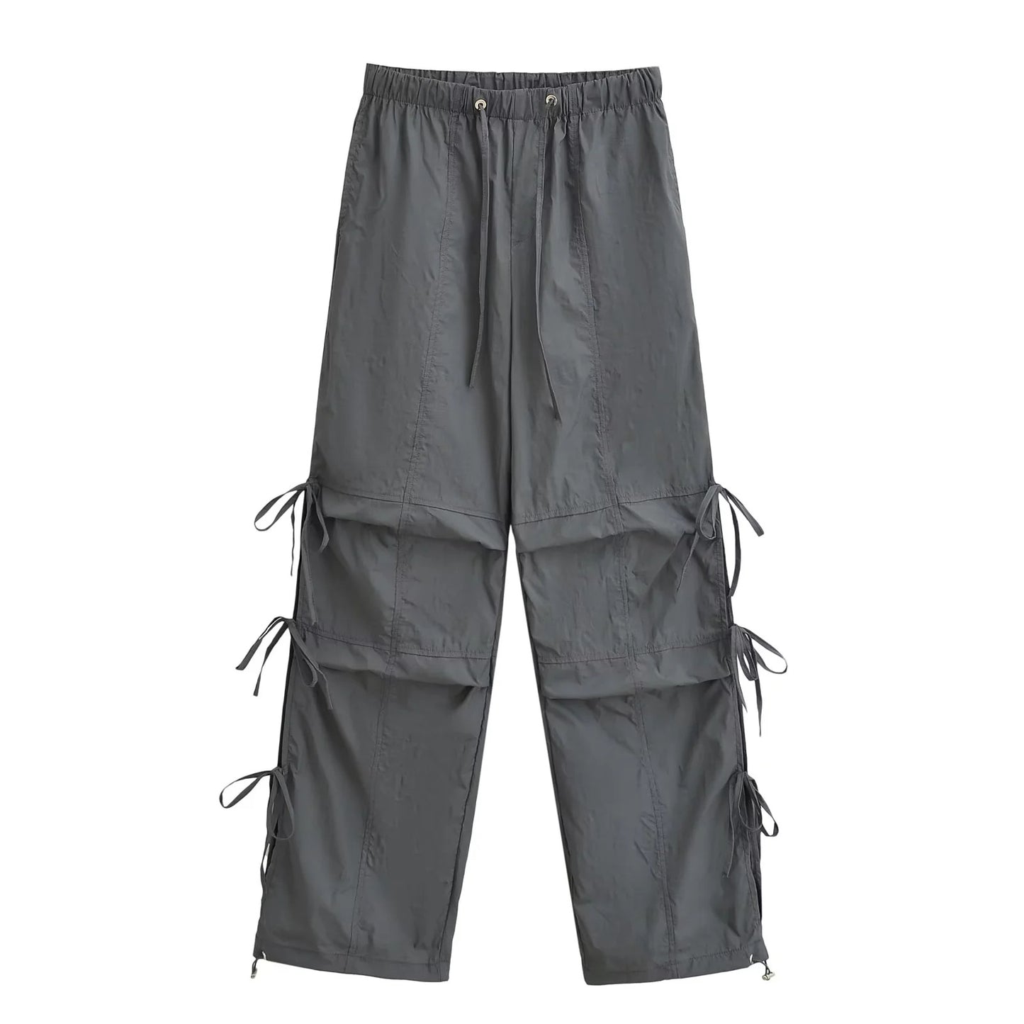 Drawstring elastic loose high waisted work pants