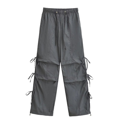 Drawstring elastic loose high waisted work pants