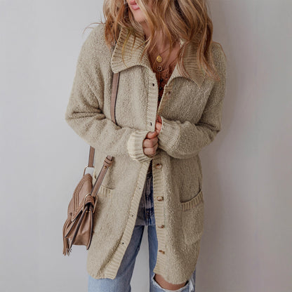 Lazy Style Drop Shoulder Knit Cardigan for Women  Casual Versatile Mid-Length Open-Front Sweater