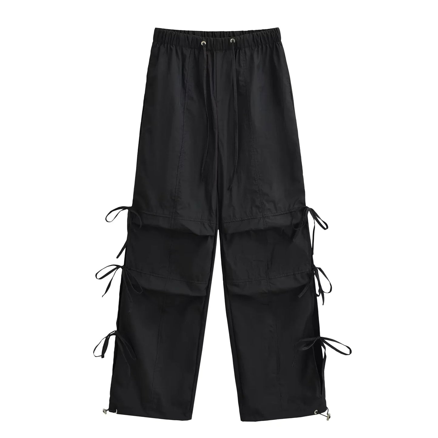 Drawstring elastic loose high waisted work pants