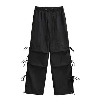 Drawstring elastic loose high waisted work pants