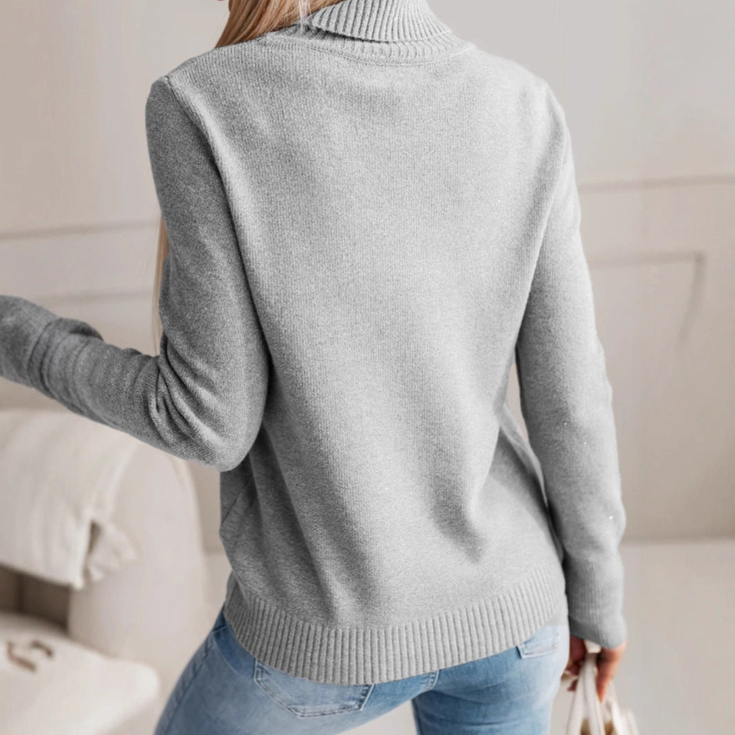 Elegant Notched Collar Knit Sweater with Solid Color Buttons Pullover Top