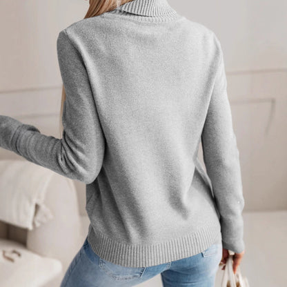 Elegant Notched Collar Knit Sweater with Solid Color Buttons Pullover Top