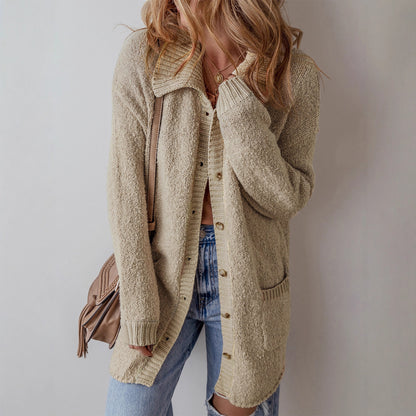 Lazy Style Drop Shoulder Knit Cardigan for Women  Casual Versatile Mid-Length Open-Front Sweater
